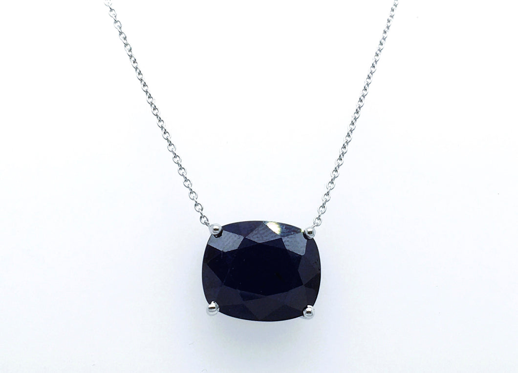 Octagon Shape Blue Sapphire 14Kt White gold Necklace