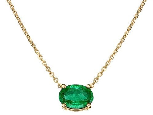 Oval shape Emerald Solitaire Necklace 14K Yellow gold