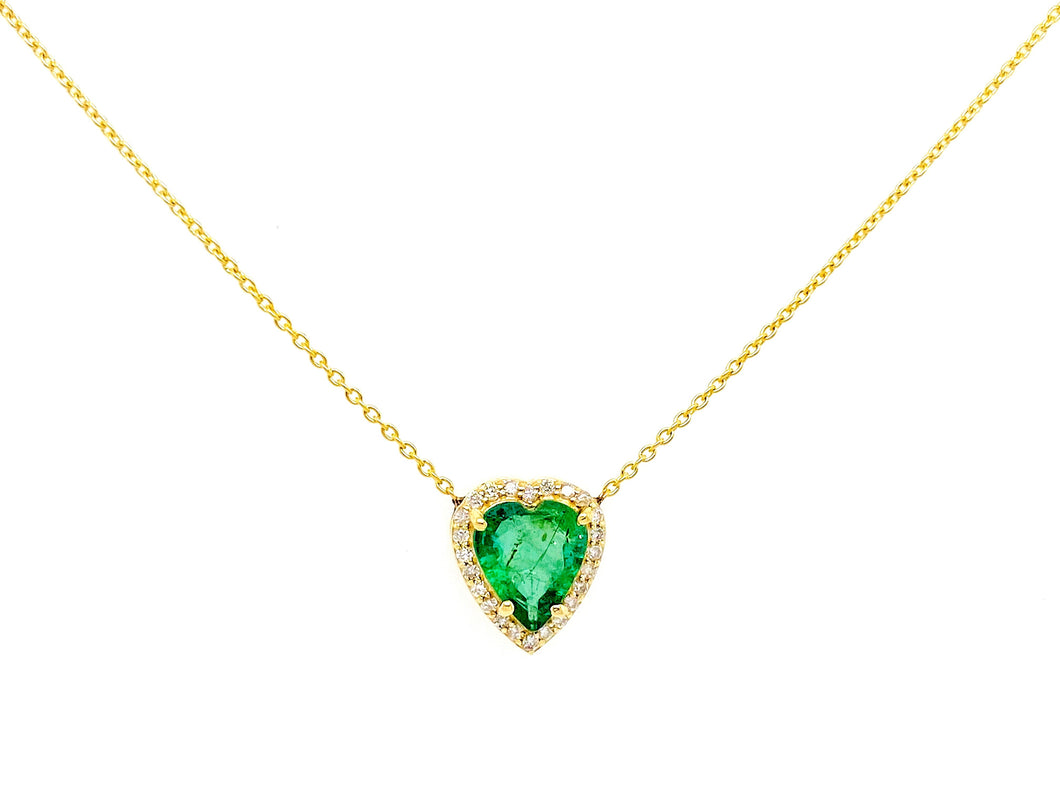 0.13 Ct Diamonds 1.3 Ct Emerald 14K Gold Necklace