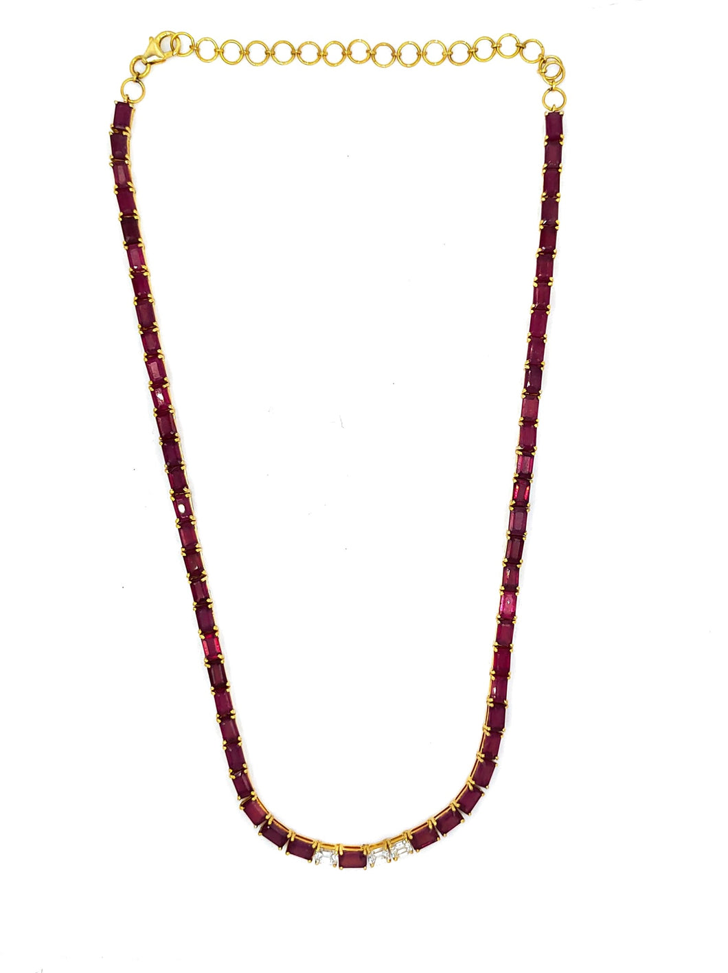 24 Ct Ruby 0.72 Ct Diamond Tennis Necklace in 18K Yellow Gold