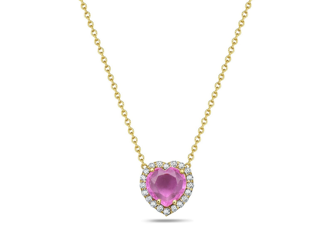 0.11 Ct Diamonds 0.92 Ct Pink sapphire 14K Gold Necklace