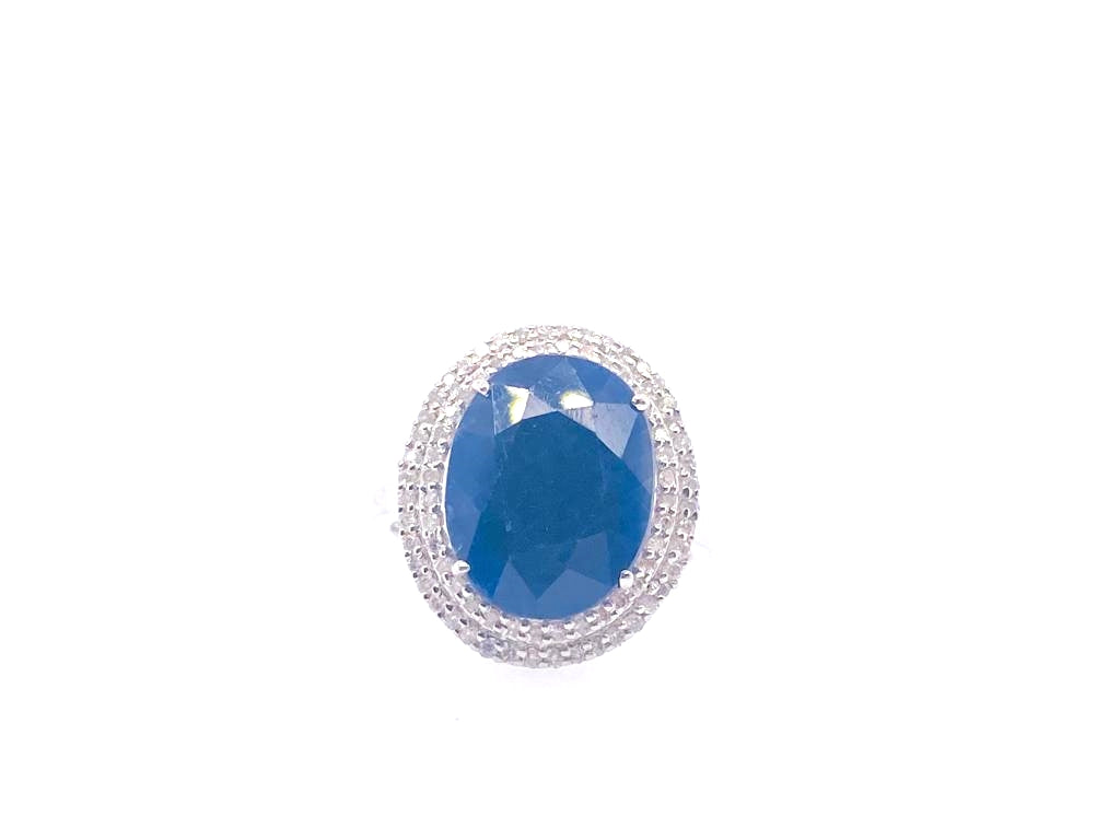 0.42Ct Diamond 8.1Ct Sapphire 14K White Gold Ring