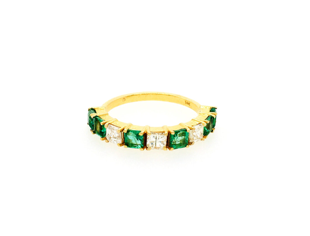 0.60 carat Diamonds 1 carat emerald Ring in 14K Yellow Gold