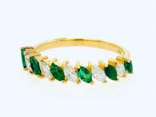Load image into Gallery viewer, Marquise Shaped Diamond and Emerald Ring 14K Yellow Gold
