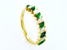 Load image into Gallery viewer, Marquise Shaped Diamond and Emerald Ring 14K Yellow Gold
