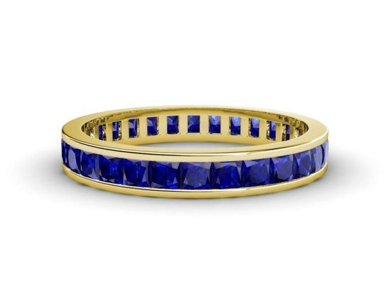 3.5Ct Princess cut Blue Sapphire Eternity Ring 14K Yellow Gold