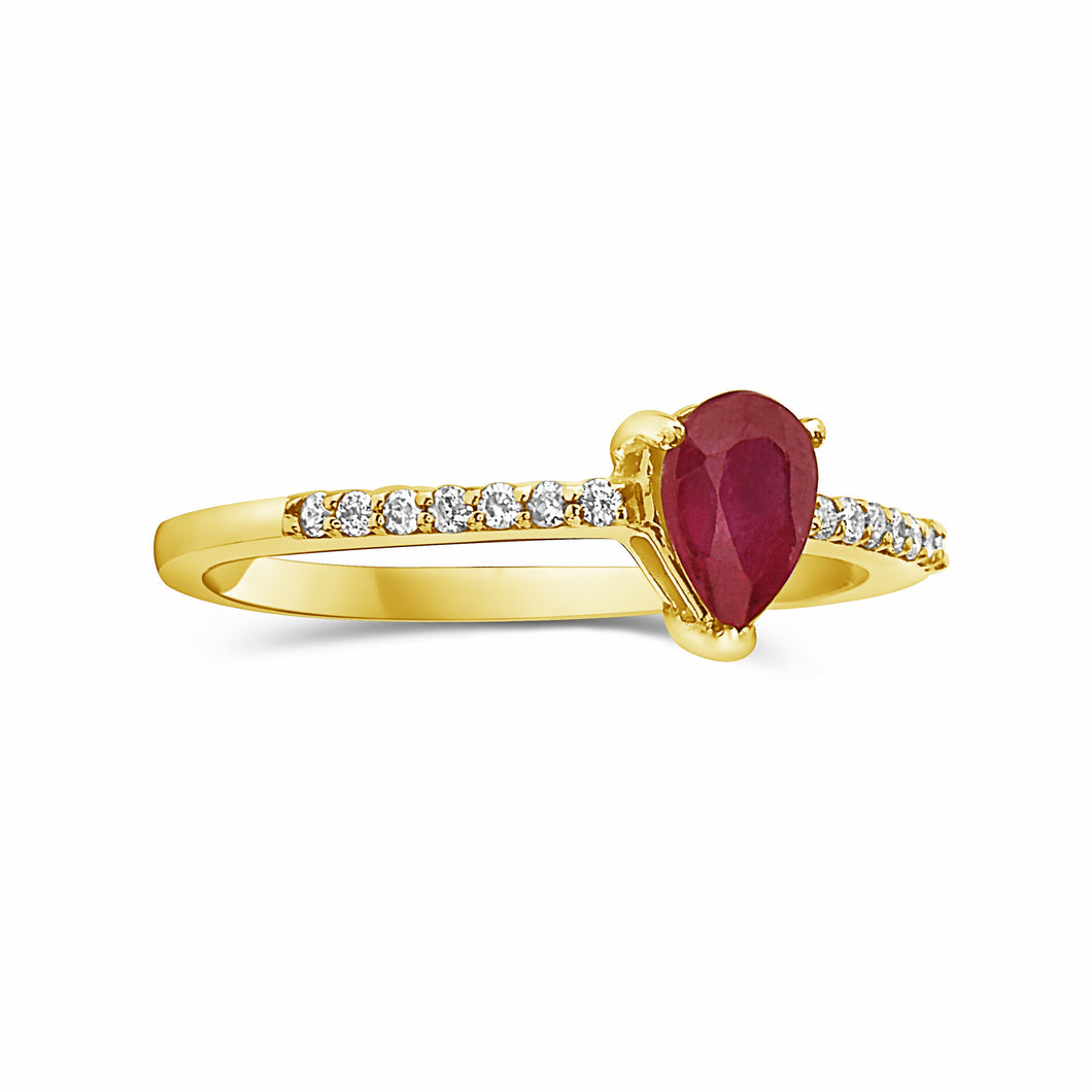 Pear Ruby With Diamond Ring
