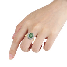 Load image into Gallery viewer, 14K Gold 2.5Ct Oval Cut Zambian Green Emerald White Diamond Double Halo Ring
