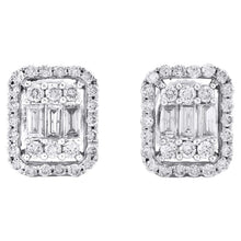 Load image into Gallery viewer, 14k Gold Baguette Cut Diamond Halo Frame Cluster Stud Earring
