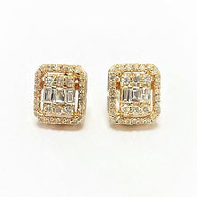 Load image into Gallery viewer, 14k Gold Baguette Cut Diamond Halo Frame Cluster Stud Earring
