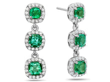 Load image into Gallery viewer, 0.60Ct Diamond &amp; 2.1Ct cushion cut Emerald 14K gold Drop Earring
