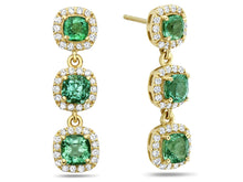 Load image into Gallery viewer, 0.60Ct Diamond &amp; 2.1Ct cushion cut Emerald 14K gold Drop Earring
