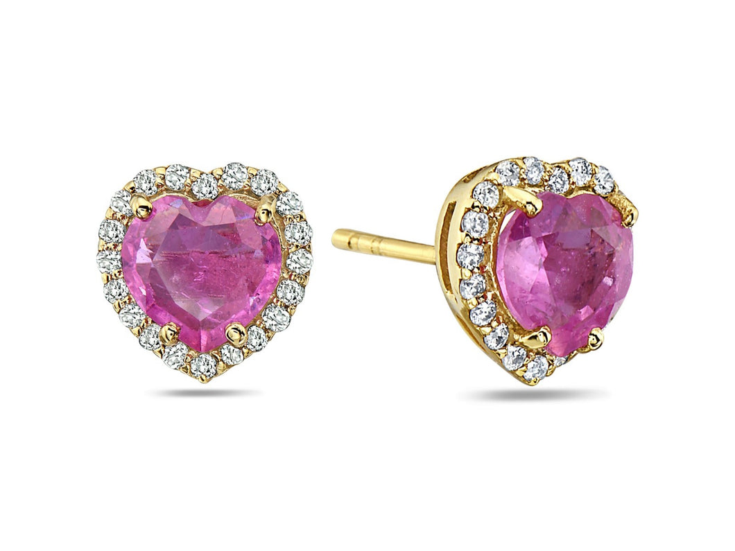 0.22Ct Diamond 1.91Ct Pink Sapphire stud Earring 14K Gold