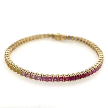 Load image into Gallery viewer, 7.15ct Princess cut Multi sapphire Tennis Bracelet 14k gold
