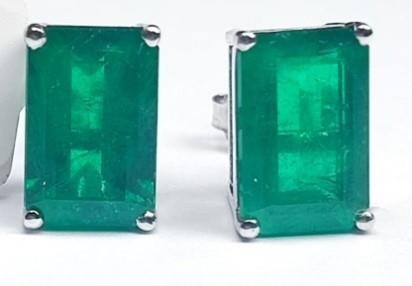 8.7 Cts Emerald Octagon shape 14Kt White Gold Stud Earrings