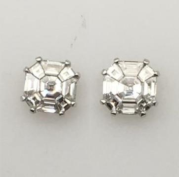 0.92 Cts Asscher Shape Pie Cut Diamond 14Kt White Gold Stud Earrings