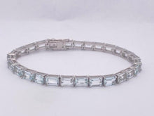 Load image into Gallery viewer, 14Ct Aquamarine Stone 14K White Gold Emerald Cut Bracelet
